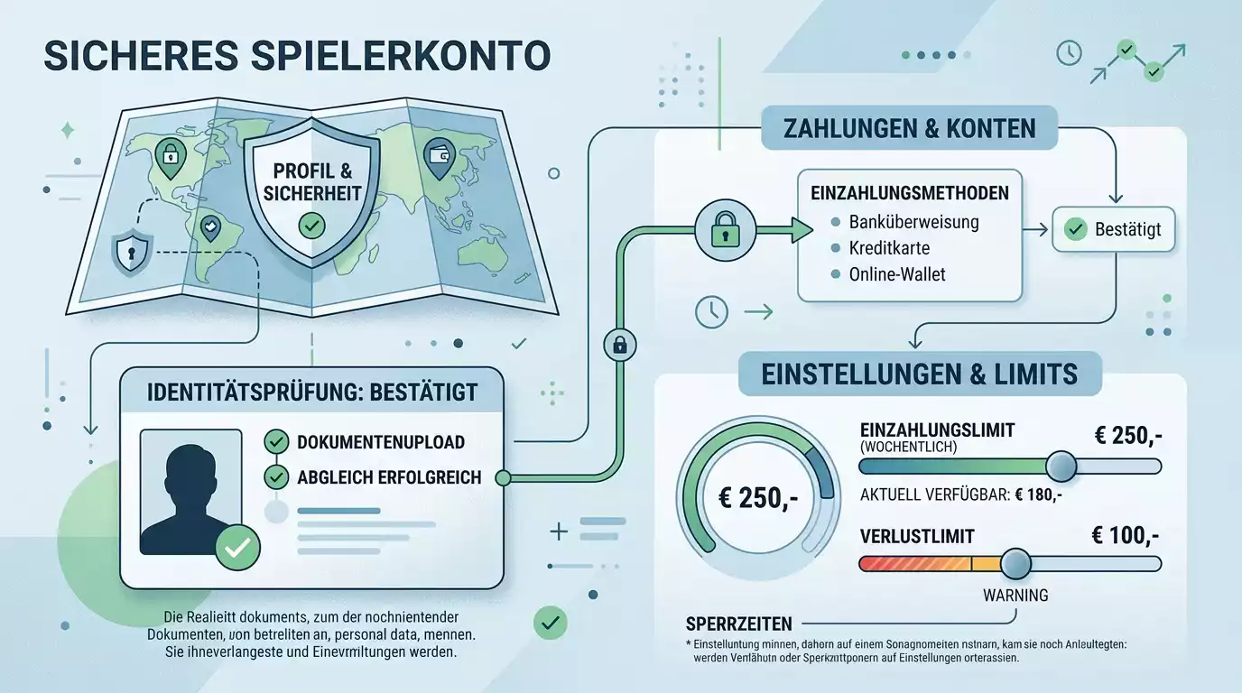 Ruhige Übersicht zu Spielkonto, Identitätsprüfung, Zahlungskonto und Limit